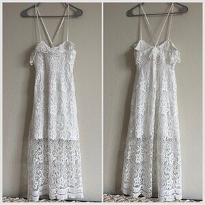 Nasty Gal crochet White Lace Dress midi spaghetti strap size 4 / small bridal